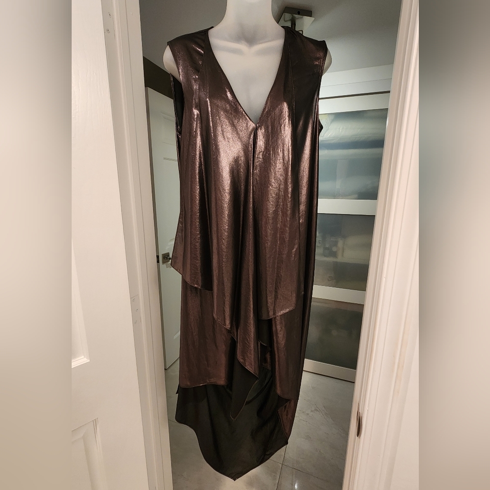 BCBGMaxAzria Metallic Brown Asymmetrical Dress